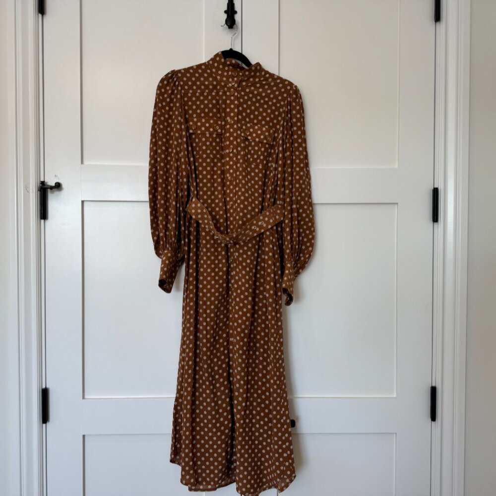 Zimmermann Brown Polka-Dot Silk Midi Dress – Size 1 (US 4) - Picture 5 of 14